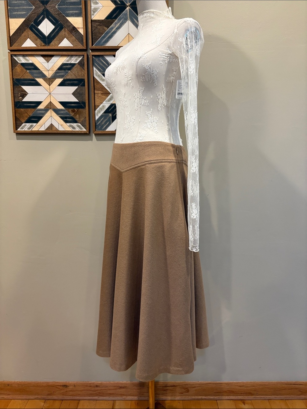 Vintage Ralph Lauren Collection 2004 Camel Wool Flared Midi Skirt size 8 - Picture 6 of 16